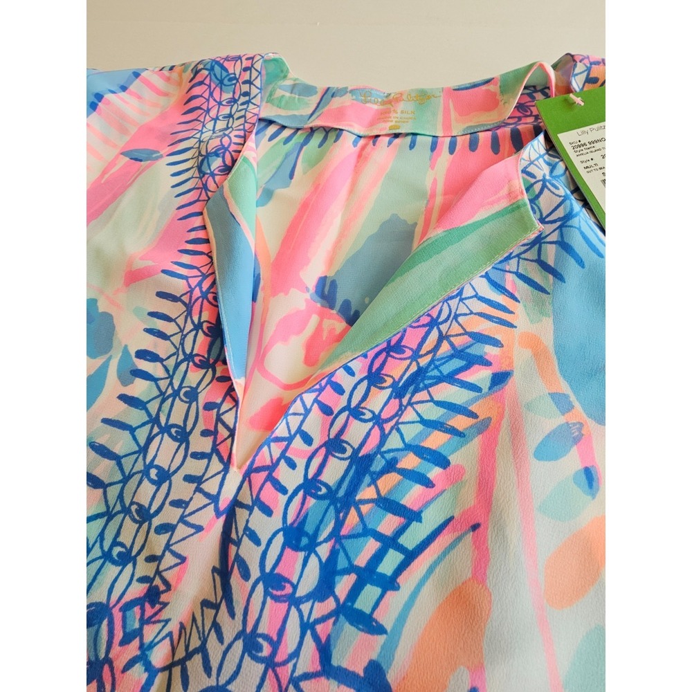 LILLY PULITZER Amelia Island Tunic Out to Sea 100% Silk Blouse Top NWT SIZE XL - Picture 4 of 14